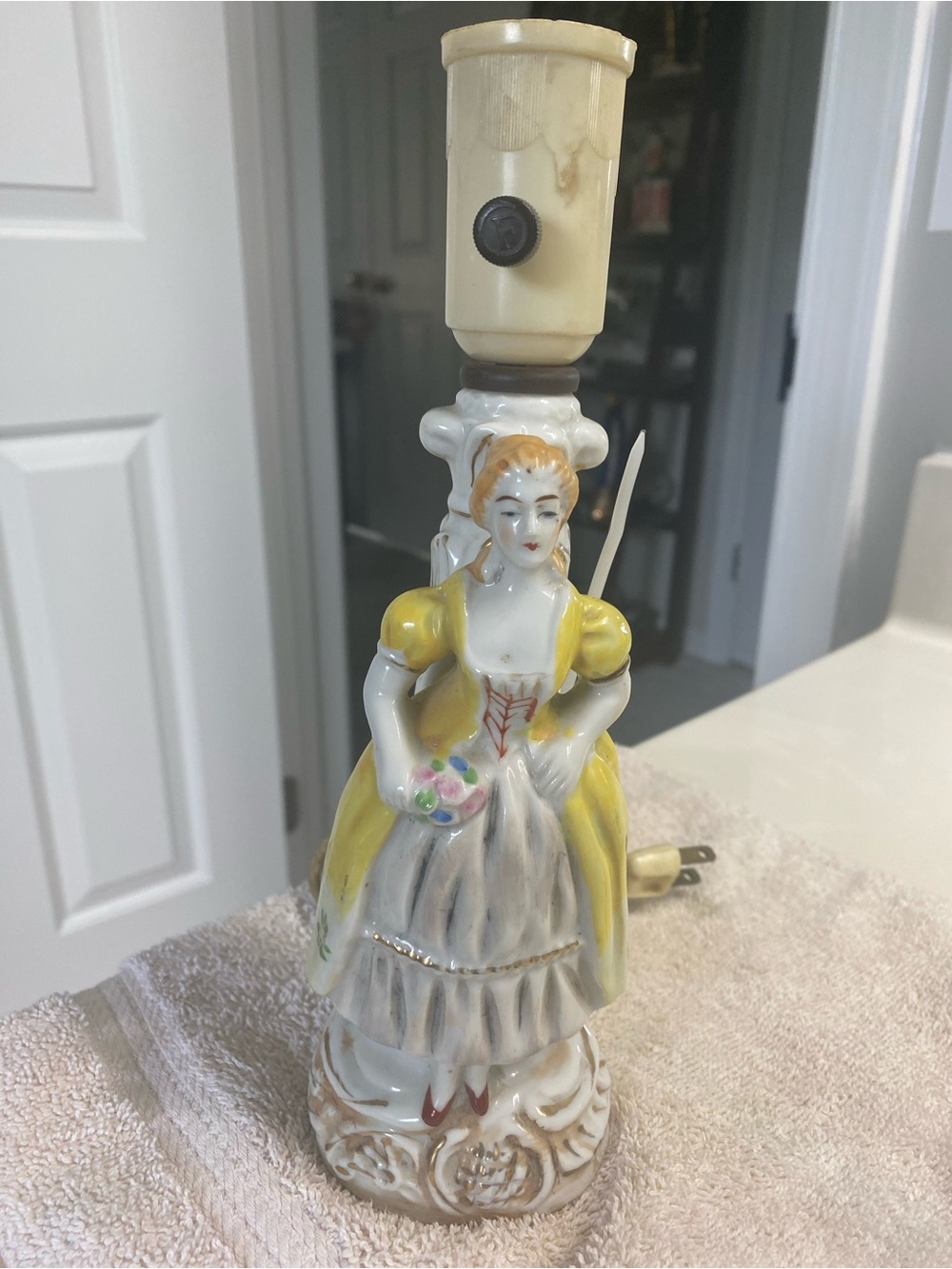 Vintage Porcelain Figurine Table Lamp - Yellow Dress